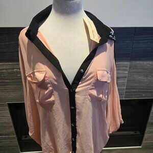 NWT Roman Fashion Pink Rhinestone Collar Cold Shoulder Blouse